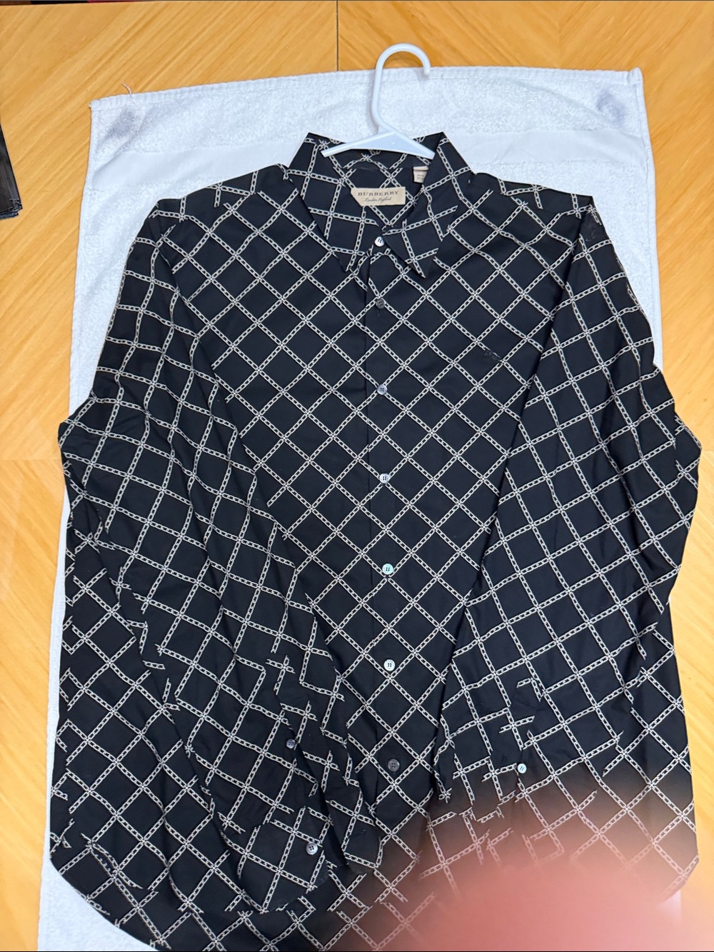 Black Geometric Chain-Print Men's Button-Up Shirt